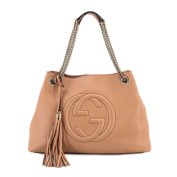 GUCCI Interlocking G Soho Chain Tote Bag Leather Light Brown 308982