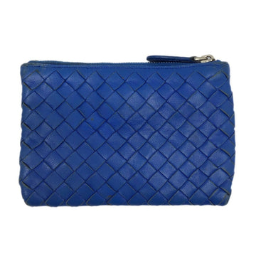 BOTTEGA VENETA Intrecciato coin case 93283 with key ring blue leather braided mi purse SV hardware silver women's men's unisex