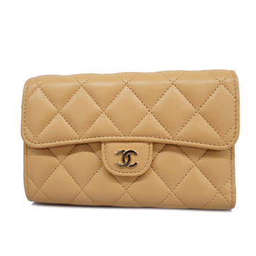 CHANELAuth  Matelasse Tri-fold Wallet Gold Hardware Women's Lambskin Wallet