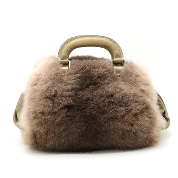 CHANEL rabbit fur handbag coco mark leather bronze