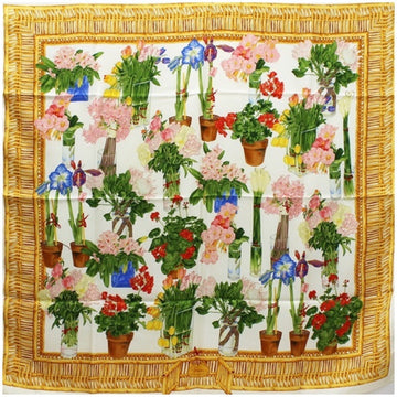 GUCCI Old Silk Scarf Muffler Ivory Flora Vase Pattern  | Ladies