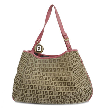 FENDI Shoulder Bag Zucchino Nylon Canvas Pink Beige Gold Hardware Women's