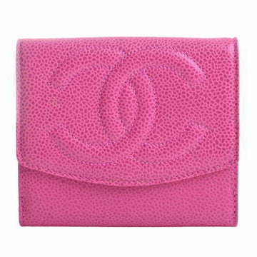 Chanel Caviar Skin Coco Mark W Folio Wallet Pink