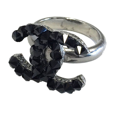 CHANEL Coco Mark Ring Color Stone Black Silver 12 A Accessories