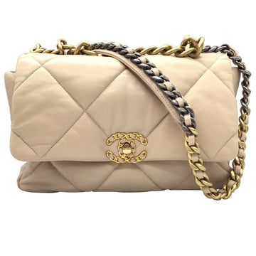 Chanel 19 Nineteen Large Bag 2WAY Chain Shoulder Lambskin Beige Vintage Metal Fittings AS1161 29 Series Good Condition Rare Product Popular Ladies Gift
