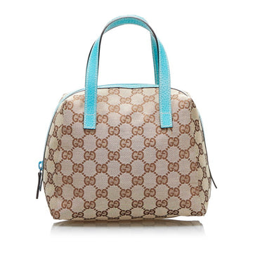 GUCCI GG Canvas Handbag 124542 Beige Light Blue Leather Ladies