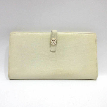 CHANEL Wallet Coco Button Long Bifold Ivory White Women's Leather