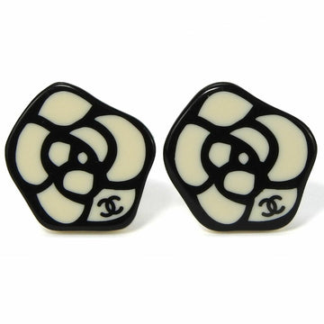 CHANEL Earrings Camellia Coco Mark White Black Gold Plated GP 03P Accessories Women's camellia