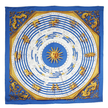 HERMES Carre 90 Scarf Constellation Horoscope Silk Blue/White/Yellow Women's