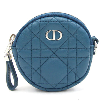 Christian Dior Dior Coin Case Canage S5035PWHC Blue Leather Round Stitch Lady Purse Quilting Women's Wallet