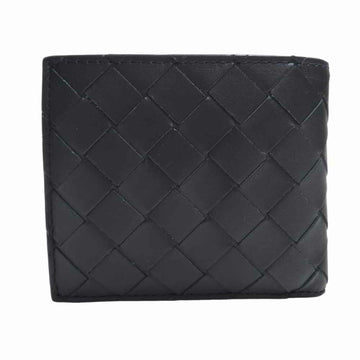 BOTTEGA VENETA Intrecciato Leather Bifold Wallet Black Blue