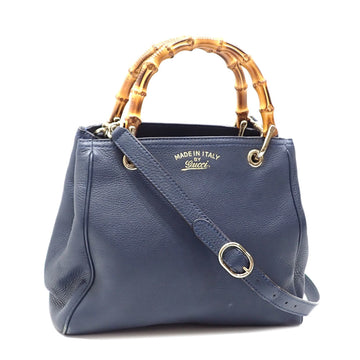 GUCCI Handbag Bamboo Women's Navy Leather 336032 Shoulder Name Engraved