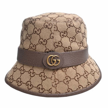 GUCCI GG Canvas Cotton Fedora Hat Bucket #M 58cm 576587 Beige Brown Women's