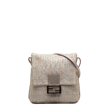 FENDI Zucchino Lame Shoulder Bag 8BT075 Pink Silver Canvas Leather Women's