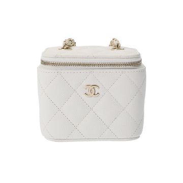 CHANEL Matelasse Small Vanity Chain Shoulder White Champagne AP1340 Women's Caviar Skin Bag