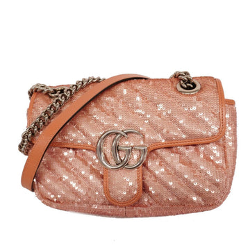 GUCCI Shoulder Bag GG Marmont 446744 Sequin Pink Silver Hardware Women's