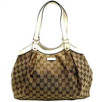 GUCCI GG Canvas Women's Tote Bag 388919 Leather Beige