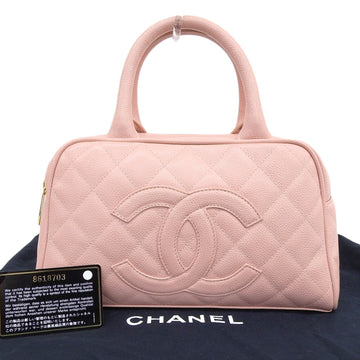 Chanel Coco Mark Logo Mini Boston Handbag with Caviar Skin Seal No. 8 A20996