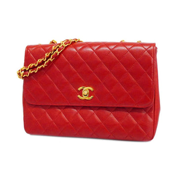 CHANEL Shoulder Bag Matelasse W Chain Lambskin Red Gold Hardware Women's