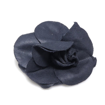 CHANEL Brooch Corsage Camellia Textile Navy Gold Ladies