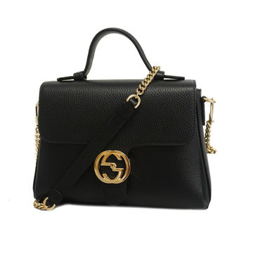 GUCCIAuth  Interlocking G 510302 Women's Leather Shoulder Bag Black