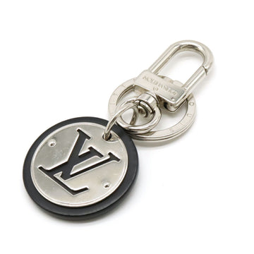 LOUIS VUITTON Porto Cle LV Circle Keychain Keyring Charm Metal Leather Silver Black M00741