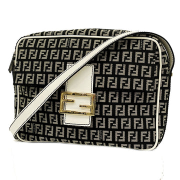 FENDI Shoulder Bag Zucchino Canvas Black White Ladies