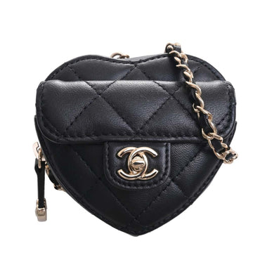 CHANEL Lambskin Matelasse Heart Coco Mark Coin Case Black Ladies