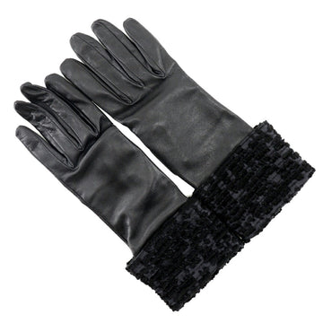 HERMES glove gloves lambskin x satin black ladies