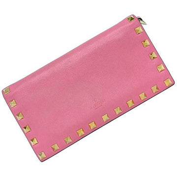 VALENTINO GARAVANI Garavani Bifold Long Wallet Pink Gold Rockstuds IW2P0447BOL Leather GP  GARAVANI Studded Folding Women's