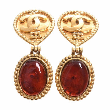 CHANEL Gripore Colored Stone Coco Mark Earrings Brown Women's