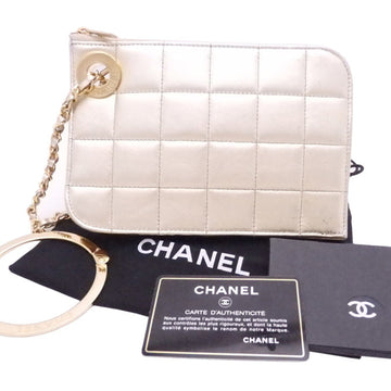 CHANEL Clutch Bag Chocolate Bar Gold Leather Handbag Ladies