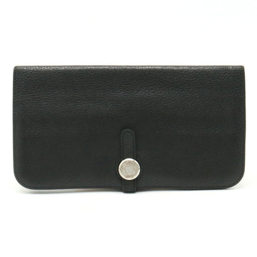 HERMES Dogon Recto Verso Long Bifold Wallet Taurillon Clemence Leather Black A Stamped