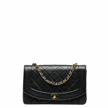 CHANEL Matelasse Cocomark Diana 25 Chain Shoulder Bag Black Lambskin Women's