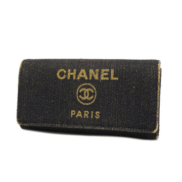 CHANEL Long Wallet Deauville Canvas Navy Gold Hardware Women's