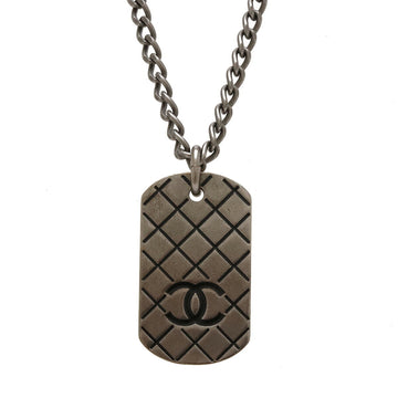 CHANEL Matelasse Coco Mark Plate Dog Tag Chain Necklace Pendant Metal Gunmetal 05P