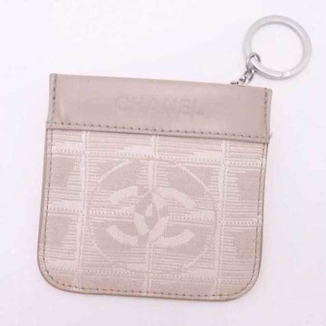 CHANEL Key Case New Travel Line Nylon Jacquard/Leather Beige Silver Women's