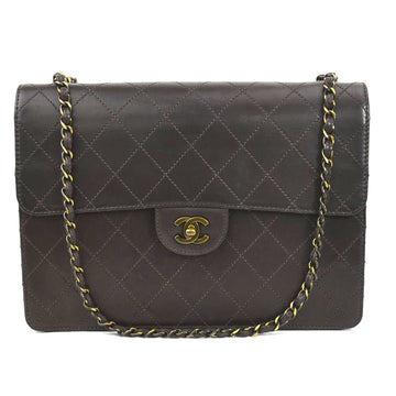 CHANEL Shoulder Bag Matelasse Leather/Metal Dark Brown/Gold Ladies