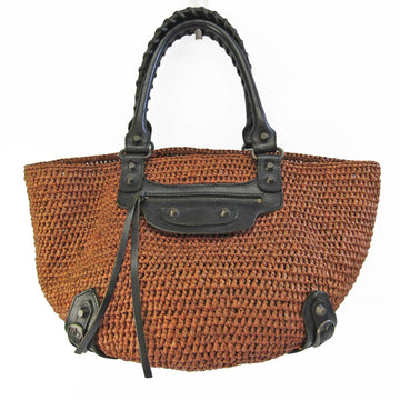 BALENCIAGA Basket Bag 236741 Women's Raffia,Leather Handbag Black,Brown,Dark Orange
