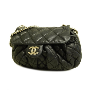 CHANEL Shoulder Bag Matelasse Chain Lambskin Black Silver Hardware Women's