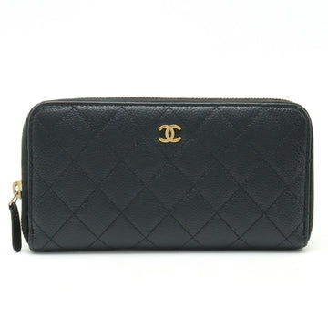 CHANEL Matelasse Coco Mark Round Long Wallet Caviar Skin Leather Black A50097