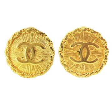 CHANEL Earrings Vintage Coco Mark Round Circle GP Plated Gold 96P Ladies