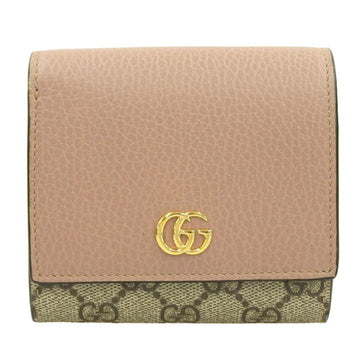 GUCCI GG Supreme Leather Double G Bifold Compact Wallet 598587 Beige/Pink Women's