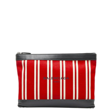 BALENCIAGA Striped Clutch Bag 420407 Red Black Canvas Leather Women's