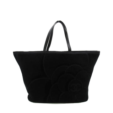 CHANEL Beach Tote Bag with bath towel Black leather cotton