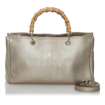 Gucci Bamboo Handbag Shoulder Bag 323660 Metallic Leather Ladies