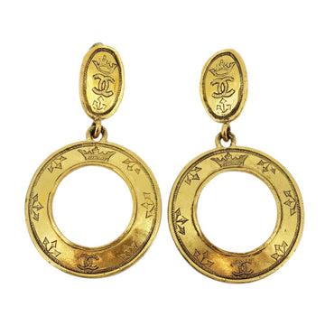 CHANEL earrings vintage round circle crown GP plated gold ladies