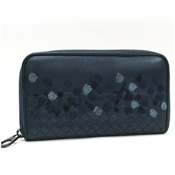 BOTTEGA VENETA Intrecciato Round Long Wallet B07007603V Navy Leather  Men's Women's Embroidery