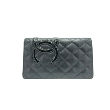 CHANEL Cambon line bi-fold wallet A26717 leather enamel black