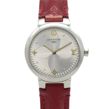 LOUIS VUITTON Tambour Slim Metallic Flower PM Wrist Watch Wrist Watch QA014Z Quartz Silver Stainless Steel Leather b QA014Z